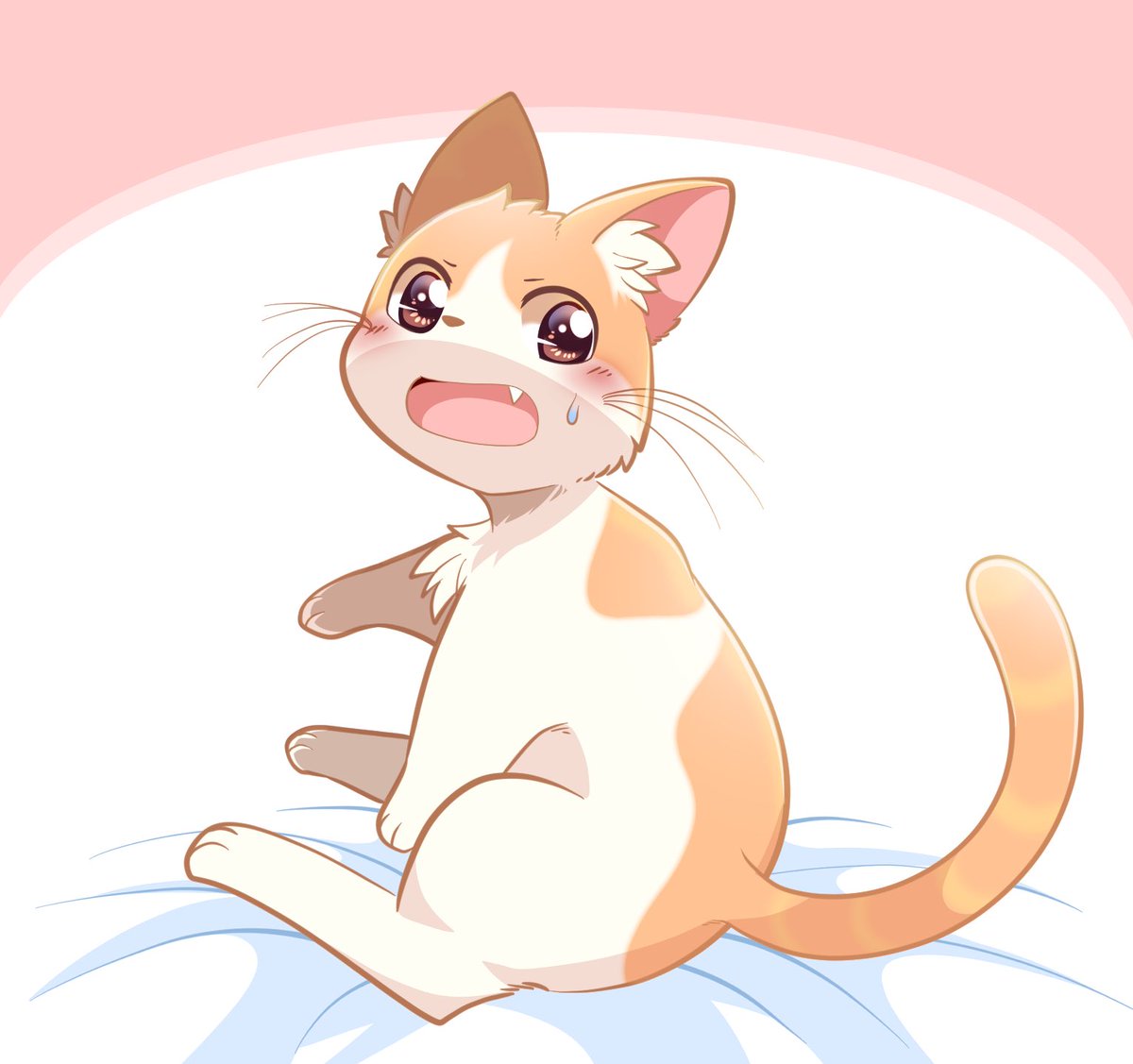 cat animal focus no humans open mouth blush fang sweatdrop  illustration images