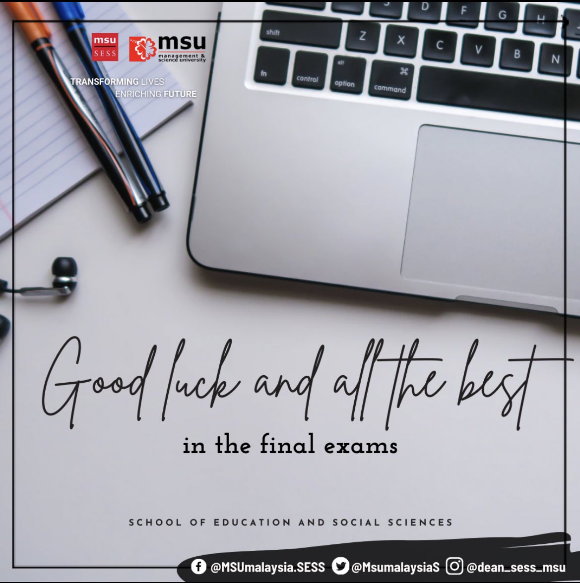 MsumalaysiaS's tweet photo. Wishing all #MSUrians the best of luck in their final exams starting this week. Keep calm and do your best. 📚✨

@MSUmalaysia @drnhisham 

#msumalaysia #msusess #finalexams https://t.co/W9VMXH6K8c
