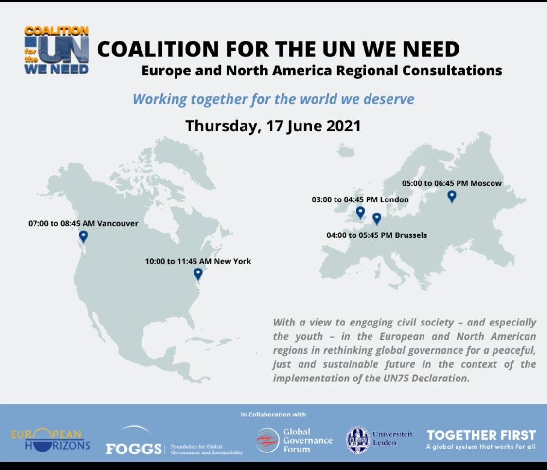 📣 NEW OPPORTUNITY! Coalition for the UN We Need – #Europe and North America Regional Consultations

🌍 Join C4UN as they engage civil society on the future of the #UN.

✅ Register: us02web.zoom.us/meeting/regist….

#ClimateAction #UNFCCC #UNGA75 #euh #policy #politics #transatlantic