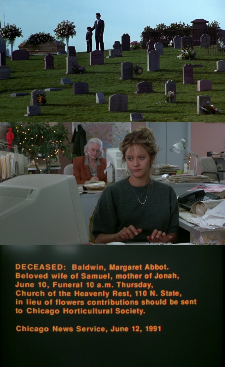 Jun 13th 1991 - After passing away from cancer on June 10th, the funeral of Margaret Baldwin (Samuel's wife), took place in #NoraEphron's #SleeplessInSeattle