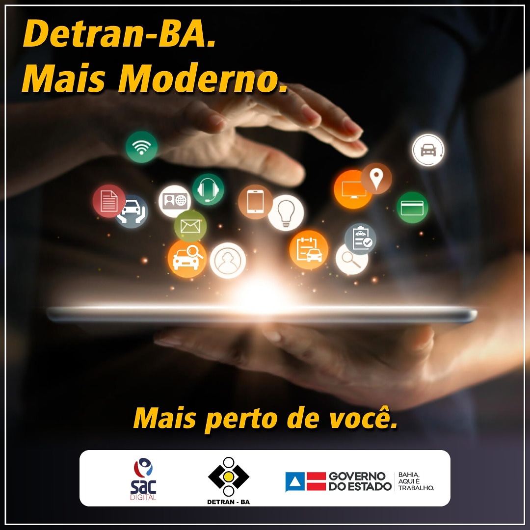 DetranBahia's tweet photo. Precisa de serviços do Detran-BA? Acesse o portal https://t.co/Qd48fA85xP ou baixe o app do SAC Digital. O órgão de trânsito se modernizou, pra ficar mais perto de você. #DetranBA #SACDigital https://t.co/ma4ePygQN4