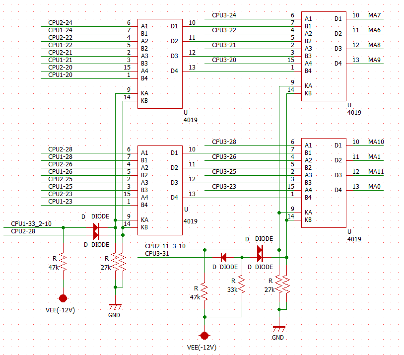ｏｈ 石 もちろんcpuのデータシートなんかないし ポケコンの回路図を思い出しても大部分の信号がa B C みたいな意味をなさない記号になってたので とりあえずcpun Xxとかいう名前にして接続先を表すようにした なおメモリとcrtcに行ってる信号のいくつか