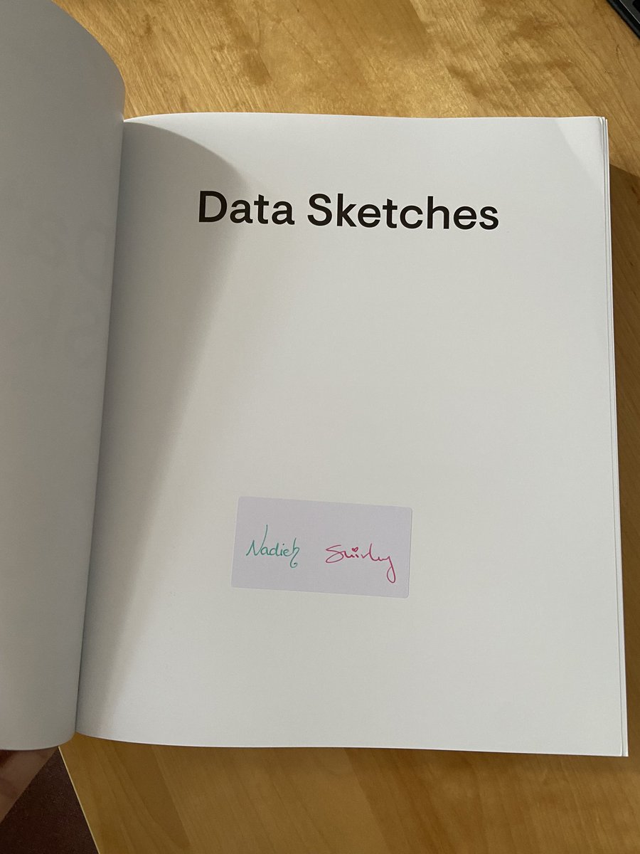 Finally received my copy of <a href="/datasketches/">Data Sketches</a> signed by <a href="/NadiehBremer/">Nadieh Bremer</a> and <a href="/sxywu/">Shirley Wu</a> :D
This #dataviz book is as beautiful (and big) as it is inspiring ✨