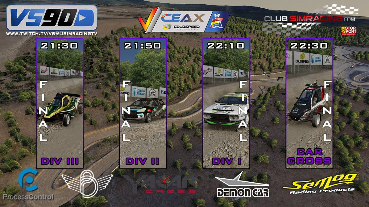 CeaxVirtual's tweet image. 🟢#Evento3 @CeaxVirtual🟢

Clasificación + Carrera: 
21:30h Final Div. III.
21:50h Final Div. II.
22:10h Final Div. I.
22:30h Final CarCross.
Circuito: @negro_cerro
Directo en: twitch.tv/vs90simracingtv

@RFEdeA 
@CEAX_RFEdA