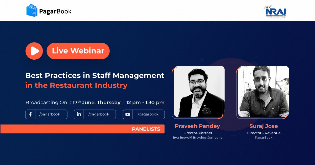 The ultimate restaurant staff management webinar in India will take place on June 17th, 2021 from 12-1.30 p.m./IST. 

Don't pass up this opportunity!! 

Register Now - bit.ly/pbnrai