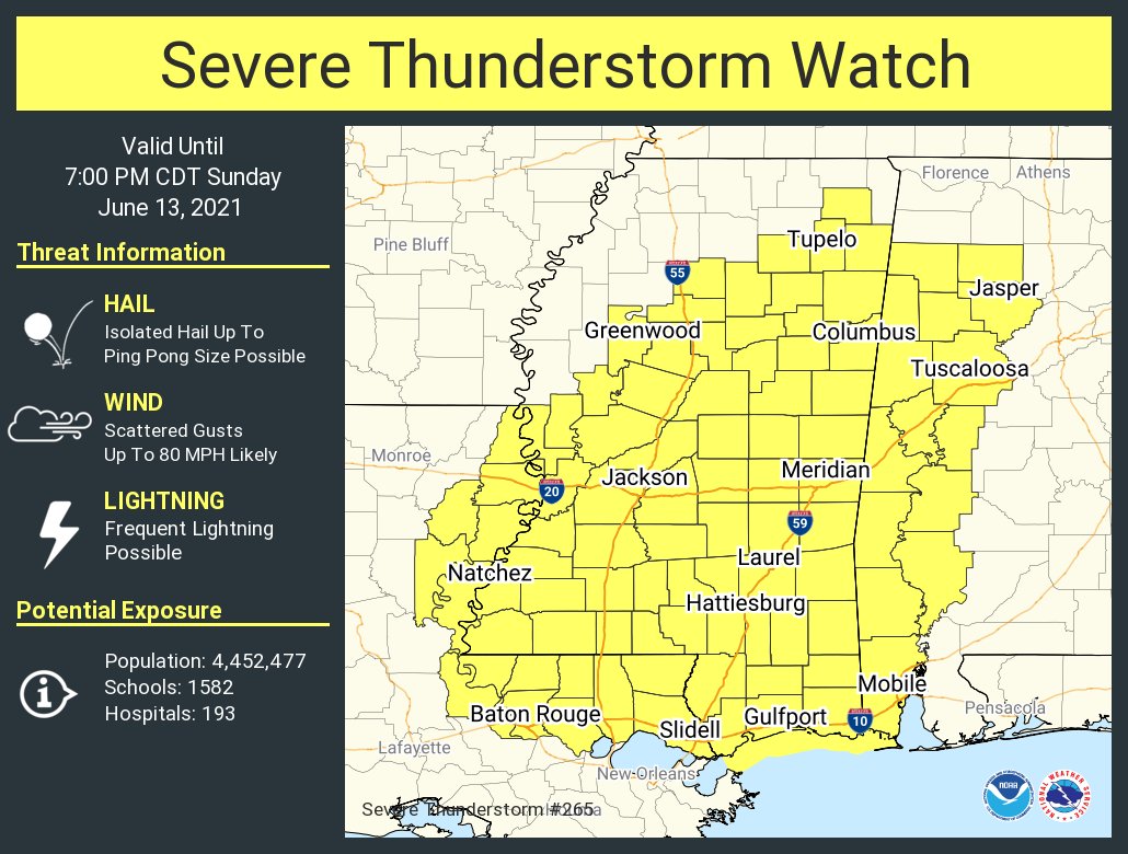 visittvillems's tweet photo. ⚠️ ALERT: A SEVERE THUNDERSTORM WATCH has been issued for Smith County by  @NWSJacksonMS until 7:00PM CDT. Hail up to ping-pong ball size and 80mph wind gusts are possible with storms today. Secure your property and remain alert for warnings! https://t.co/BjweU8UOQc