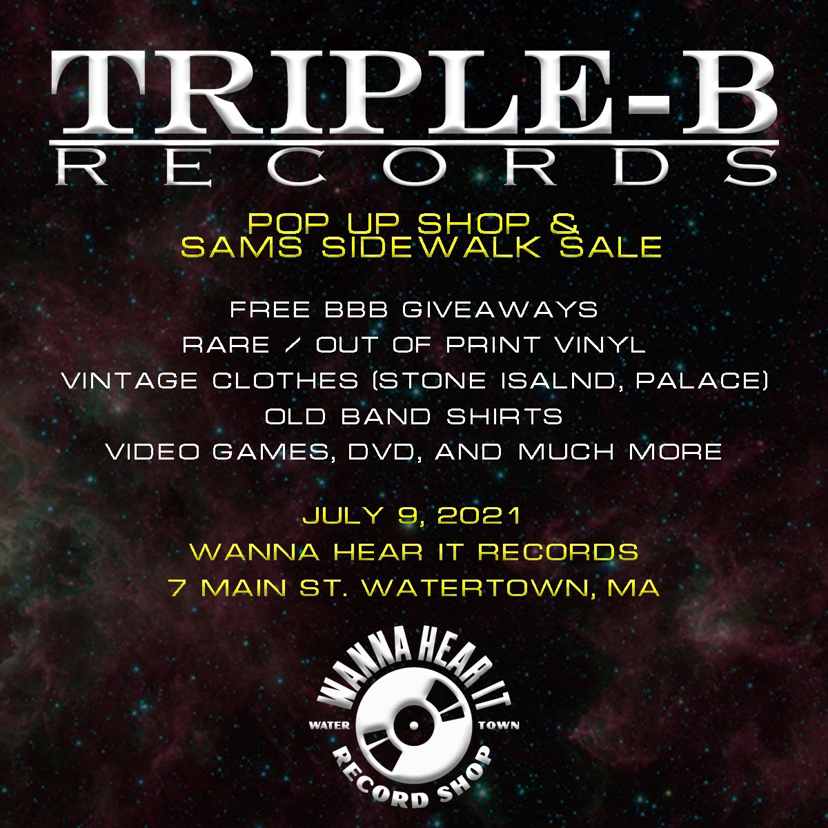 Triple B Records (@triplebrecords) on Twitter photo Hey y’all I’m doing a little BBB pop up but bringing a ton of personal clothes, records, little bit of everything. Come hang out. Thanks to <a href="/wannahearitshop/">Wanna Hear It</a> for having me ❤️ Hey y’all I’m doing a little BBB pop up but bringing a ton of personal clothes, records, little bit of everything. Come hang out. Thanks to <a href="/wannahearitshop/">Wanna Hear It</a> for having me ❤️