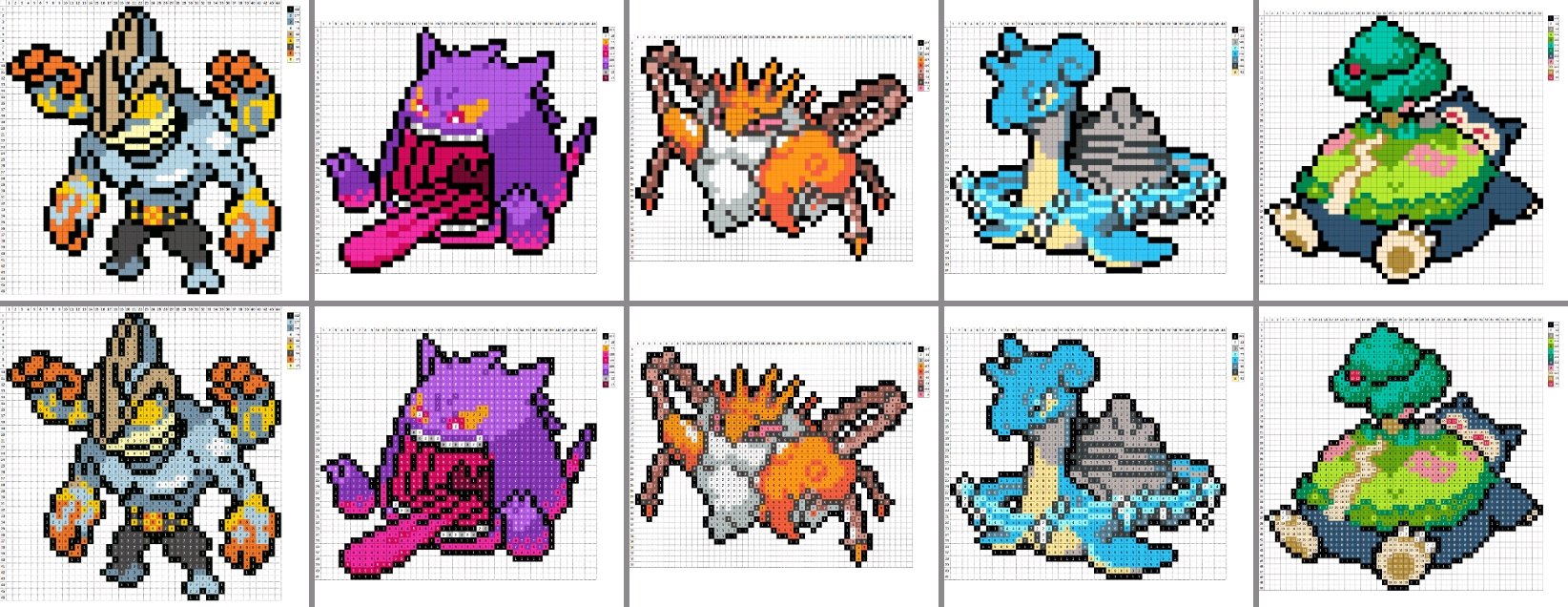 なやここ ポケモンアイロンビーズ図案つくる人 初代メンバー キョダイマぁぁーーっっックス カイリキー ゲンガー キングラー ラプラス カビゴン キョダイマックス ポケモン剣盾 アイロンビーズ パーラービーズ クロスステッチ