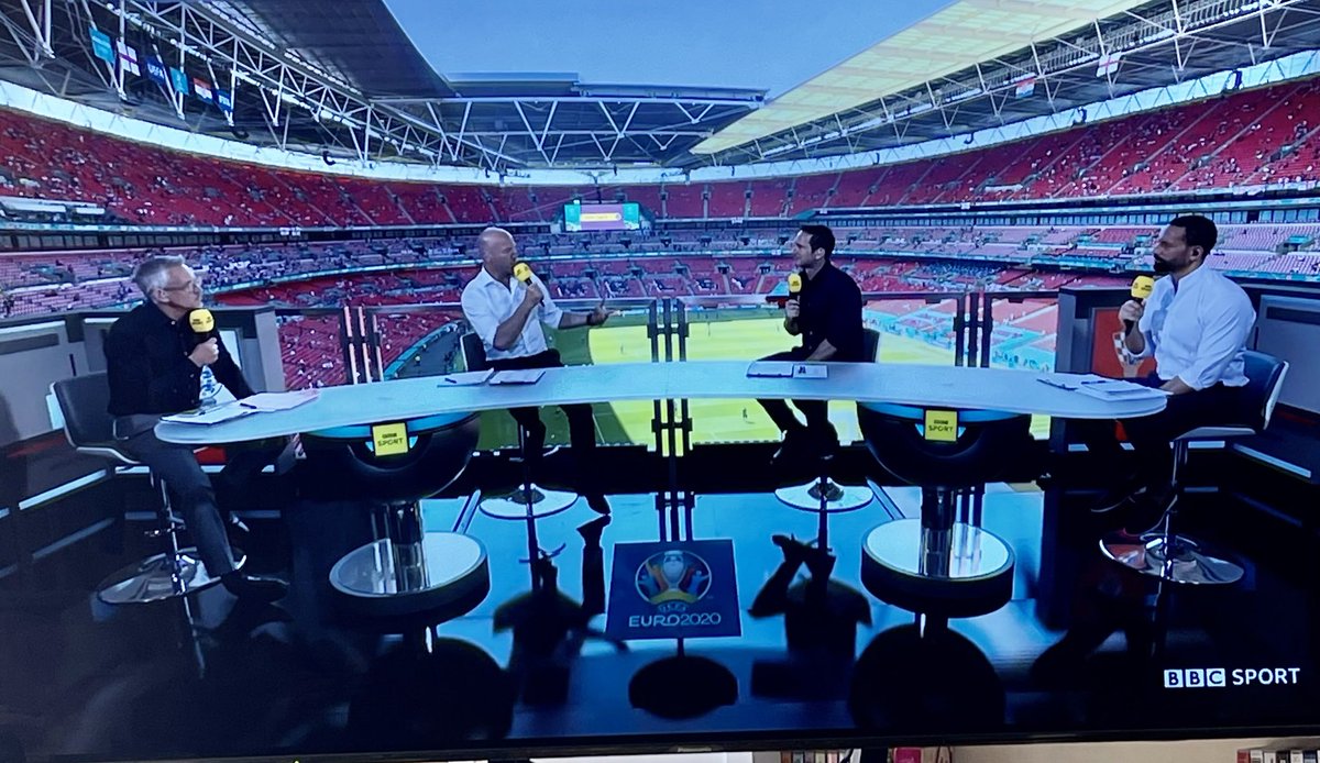 All four of today’s BBC  commentary team would make my all-time England XI: 
Banks
⁦<a href="/GNev2/">Gary Neville</a>⁩ 
⁦<a href="/rioferdy5/">Rio Ferdinand</a>⁩ 
Moore
⁦<a href="/TheRealAC3/">Ashley Cole</a>⁩
Lampard 
Gascoigne
Scholes 
Charlton 
⁦<a href="/alanshearer/">Alan Shearer</a>⁩ 
⁦<a href="/GaryLineker/">Gary Lineker</a>⁩