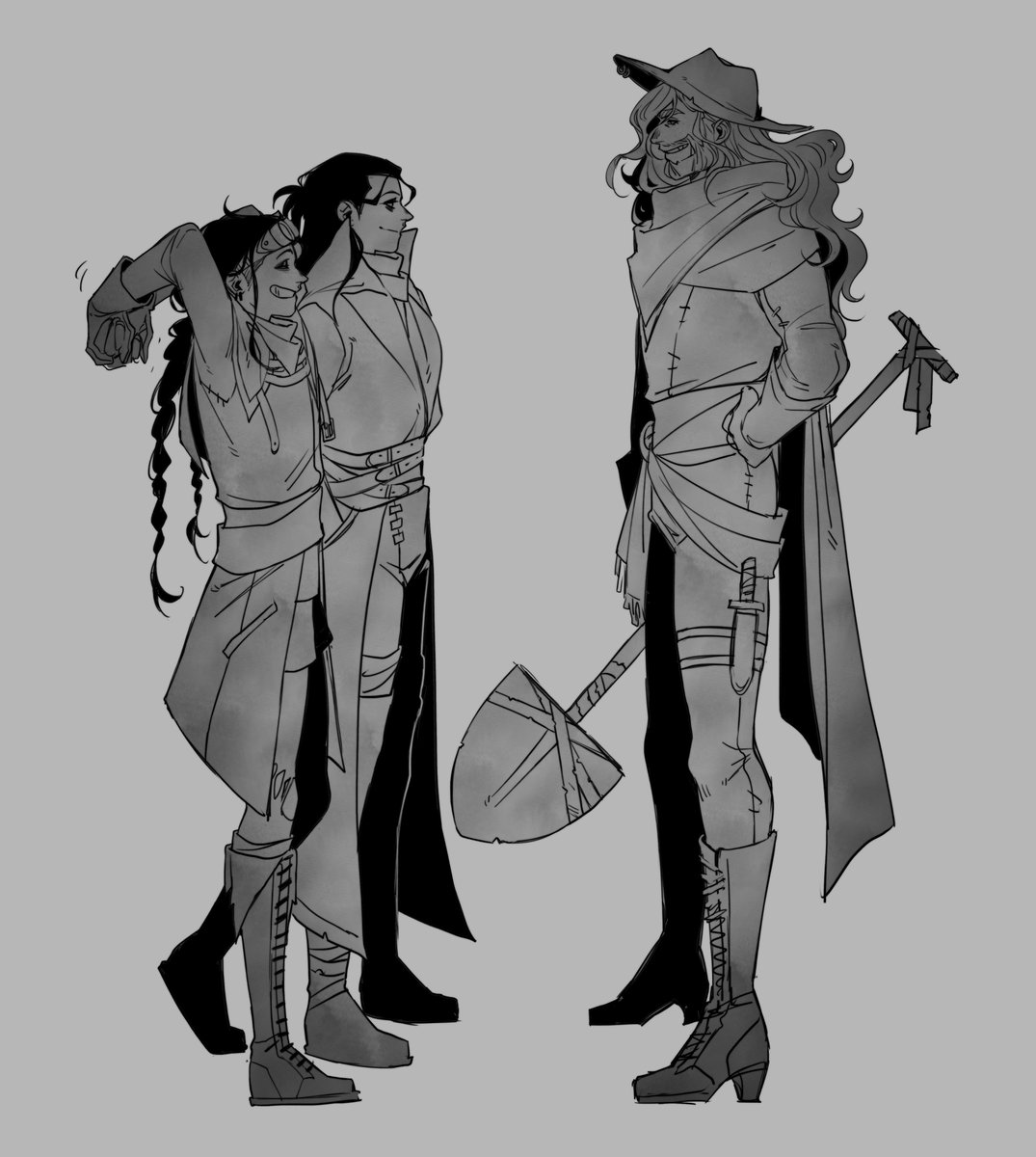 drew my two/three bloodhunters together bc i think their meet up would be kind of cute #dnd 

sadly i don't play any of them asdfghj but i love thinking about them a lot