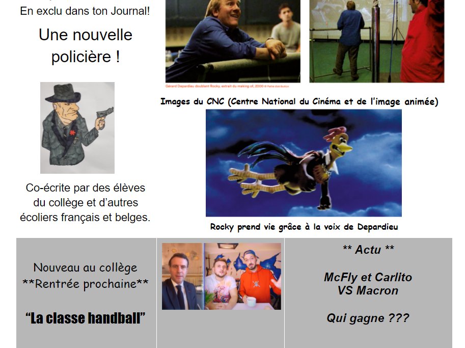 L'apprentissage de l'écrit grâce à un atelier journal.3ème publication de l'année du "Brunet enchainé". Journal réalisé par la 6èmeD et les Ulis. Bravo aux élèves pour ce travail! <a href="/Twictadrome/">TwictaDrôme</a> <a href="/GrenobleLettres/">LettresGrenoble</a> <a href="/Cardie_Grenoble/">Cardie_Grenoble</a> @DASENDROME <a href="/Romypartage/">Romy▶️🐘</a> <a href="/TwittPolicier/">TwittPolicier</a> <a href="/acgrenoble/">Académie de Grenoble</a>