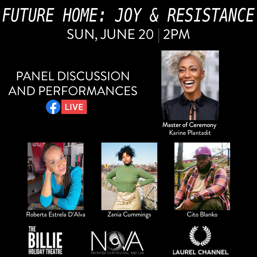 Join us next Sunday, June 20, for our Closing Night Ceremony, “Future Home: Joy and Resistance.”
The event will be hosted by the <a href="/BHolidayTheatre/">BillieHolidayTheatre</a> and Karine Plantadit, as the Master of Ceremony.
Guest artists include Roberta Estrela D'Alva, Cito Blanko, and Zania Cummings!
