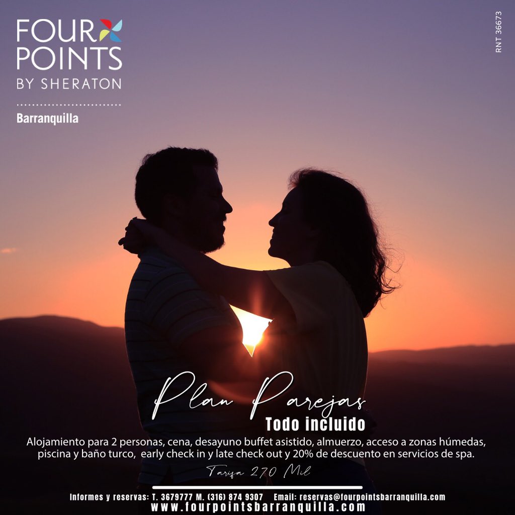 fourpointsbaq's tweet photo. ¡Un fin de semana largo! 😄 ¿Por qué no disfrutar una noche en pareja con todo incluido? 🥰 

Te esperamos! 💙
¡Haz tú reserva ya! 💙🛎️

👩🏻‍💻 reservas@fourpointsbarranquilla.com
Tel: (5) 3679777 - WhatsApp: +57 3168749307

𝗥𝗡𝗧 𝟯𝟲𝟲𝟳𝟯 https://t.co/gqnqB6dT69