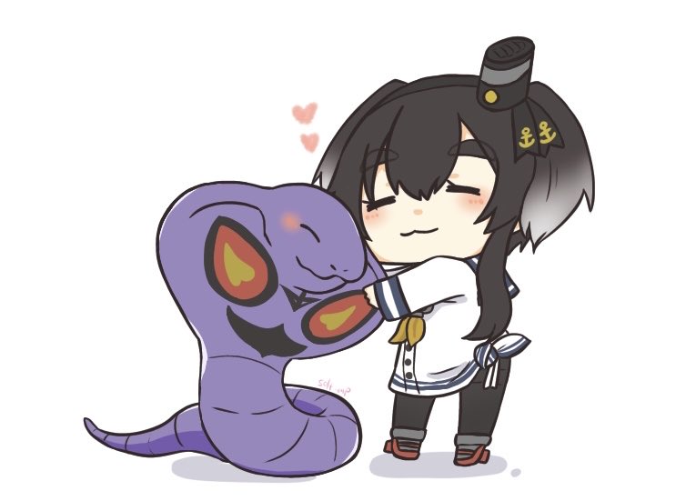 tokitsukaze (kancolle) crossover 1girl pokemon (creature) short hair with long locks black hair closed eyes pantyhose  illustration images