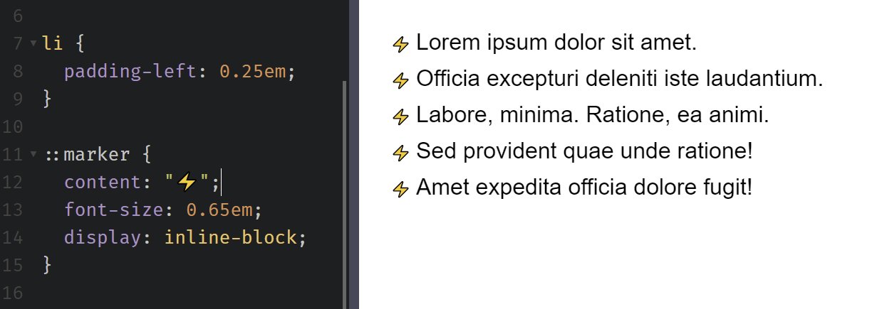 Kevin Powell on Twitter: "Custom styling bullet points (or numbering on ordered lists) used to be kind of annoying, but we have a pseudo-element for it now in ::marker https://t.co/gmQfkyAQ2P" / Twitter Kevin Powell on Twitter: "Custom styling bullet points (or numbering on ordered lists) used to be kind of annoying, but we have a pseudo-element for it now in ::marker https://t.co/gmQfkyAQ2P" / Twitter