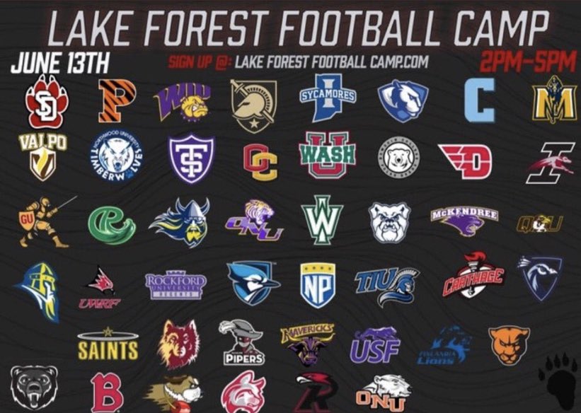 Today I will be attending the Lake Forest College Football Camp. Can’t wait to compete!