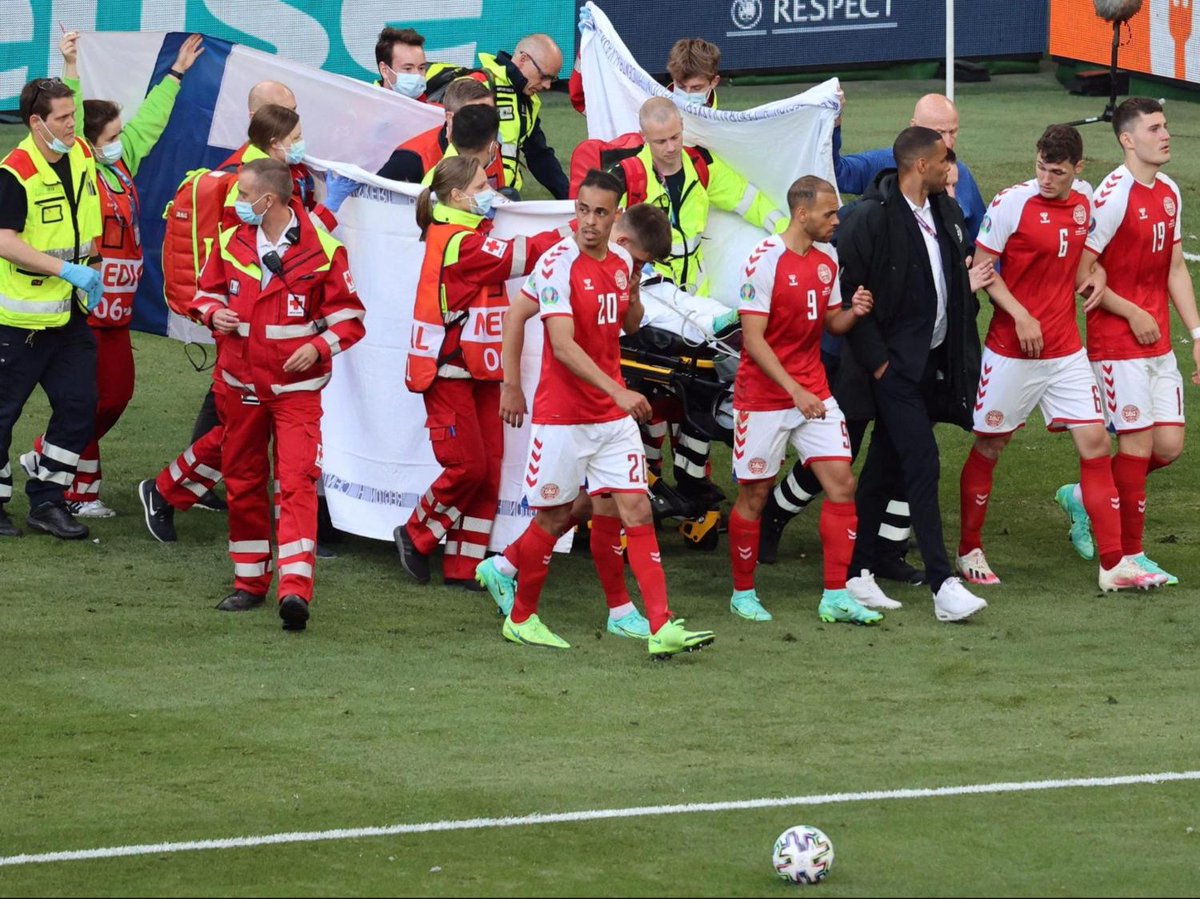 Christian Eriksen had cardiac arrest but test results are normal, Danish team doctor says