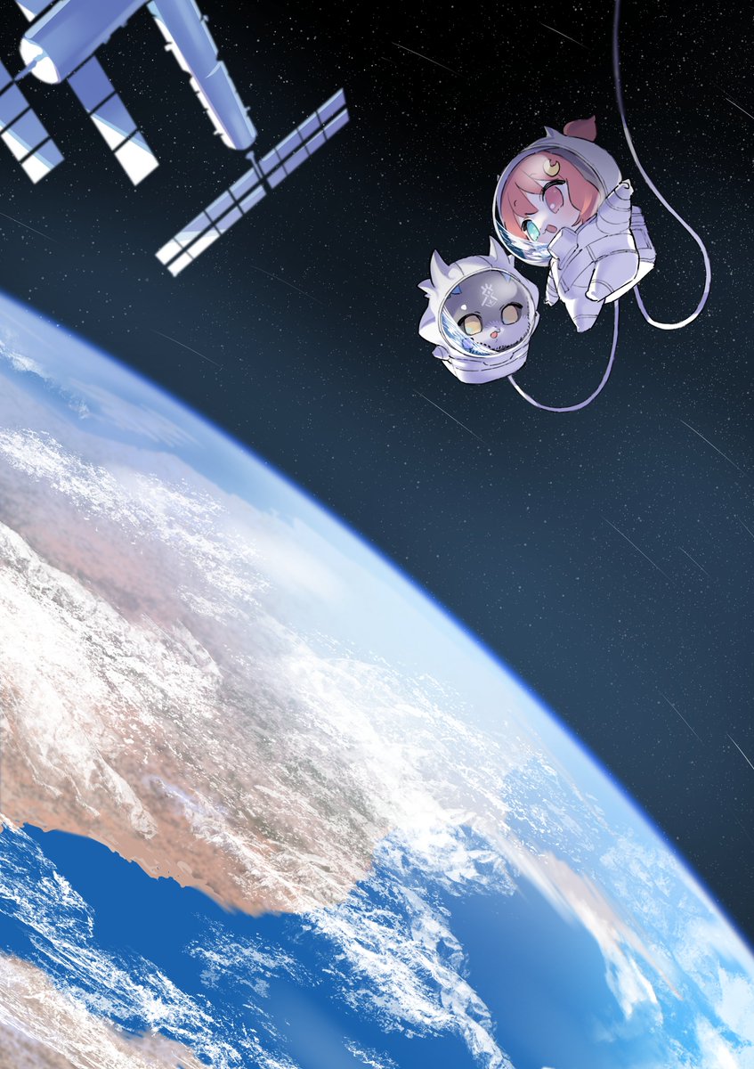 space spacesuit planet space helmet earth (planet) 1girl astronaut  illustration images