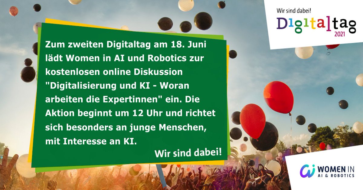 Zum zweiten #Digitaltag am 18. Juni um 12 Uhr stellen wir unsere #KI Expertinnen vor.

Registriert euch jetzt und teilt es mit allen Interessierten!

➡️ eventbrite.com/e/digitalisier…