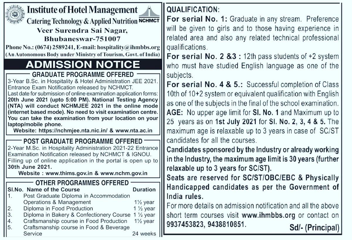 dash1983's tweet photo. Think beyond regular carrier #IHM BHUBANESWAR Ministry of Tourism certified course for various carrier option https://t.co/j3U7NTfKQz