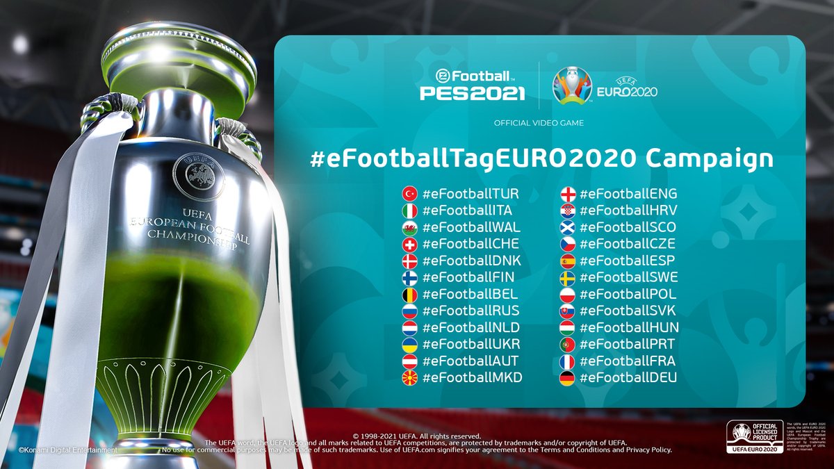 play_eFootball's tweet photo. Enjoying the #EURO2020 action so far?

Remember, you can support your team AND simultaneously help unlock GP for #myClub all in one tweet, thanks to our #eFootballTagEURO2020 campaign!

All you have to do is add in a hashtag and a picture. Check the details below! https://t.co/XBg8O6R3m2