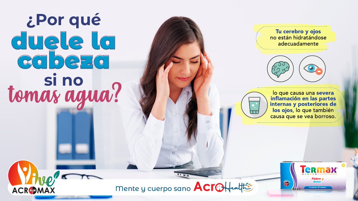 AcromaxEcuador's tweet photo. 📍¿Dolores de cabeza por deshidratación? son más comunes de lo que crees, aprende a reconocerlos.
#Termax® Es un medicamento antitérmico y analgésico, de utilidad para tratar #fiebre, #dolordecabeza, malestar general y cualquier tipo de dolor de intensidad leve.
#Paracetamol https://t.co/VO2Az8NHUc