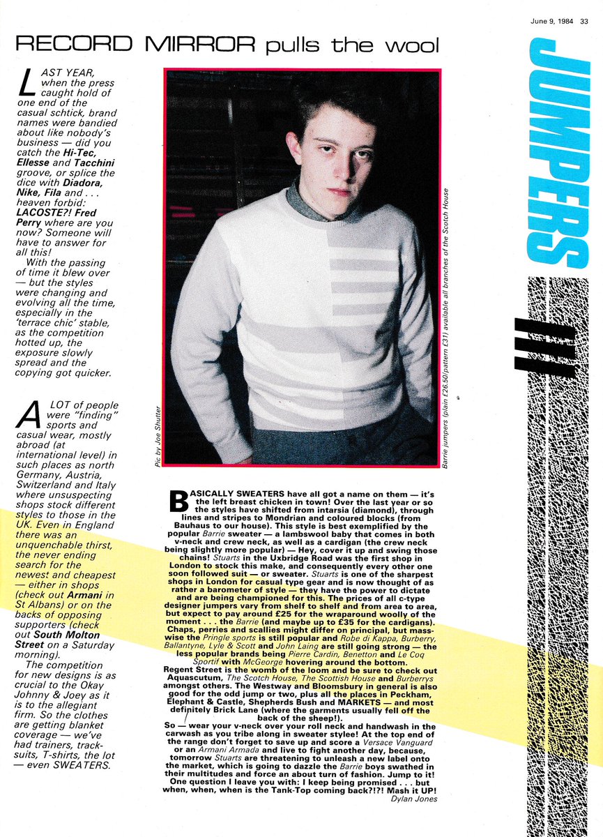 RMMoves's tweet photo. Some non-music related content in Record Mirror magazine June 9, 1984: Susanne Garrett's 'Help' and @DylanJonesGQ on jumpers... #RMMoves https://t.co/Dq9jbJsD4t