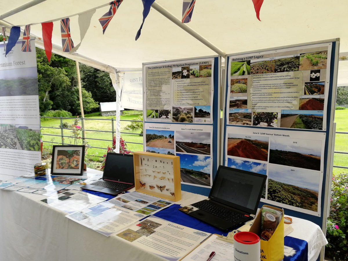 PhilipRushbrook's tweet photo. #StHelena's environment & conservation expertise @ #PlantationHouse Queen's Birthday event. Land, marine, heritage projects + @StHelenaGovt recycling plans & #SHNationalTrust natural habitats renewal. @UKOTCF @ClarenceHouse @KewUKOTs @StHelenaMuseum @iswa @ukgovbluebelt @COP26 https://t.co/ljjygfgjEN