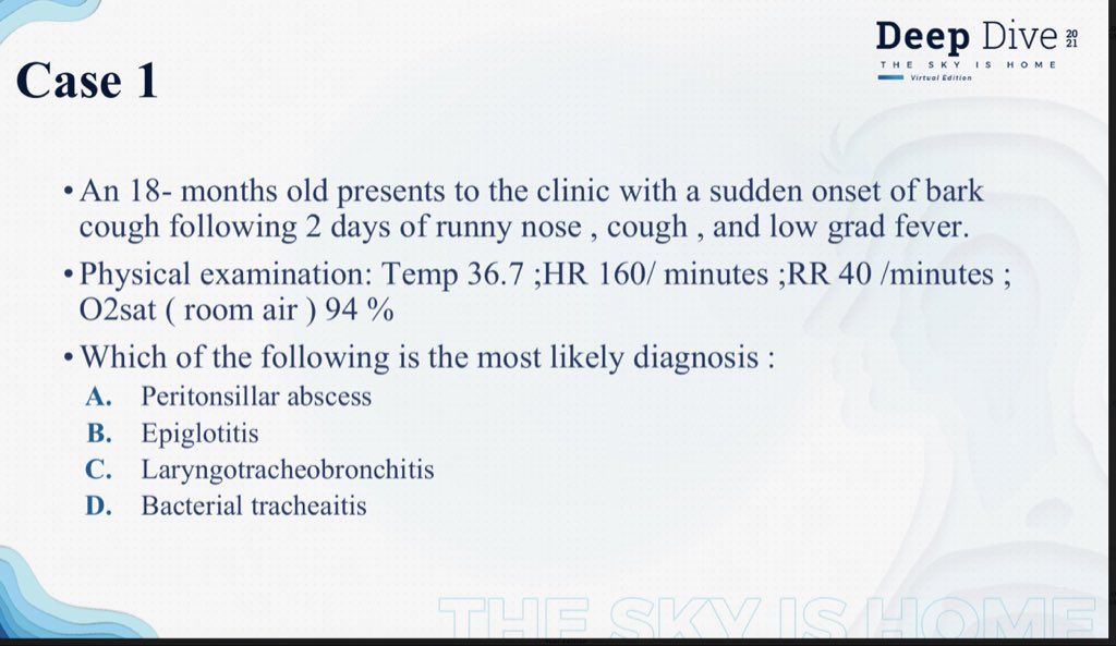 Fmhub_org's tweet photo. #يحدث_الآن 

✨ Approach to cough in children
Approach, management and follow-up of patient with: 
1.Bronchiolitis 
2.Croup
3.Chronic bronchitis
4.Breath holding spells

✨Dr.Turky Zahrani

 #DeepDive2021
#Sky_Is_Home https://t.co/DqskSawhO5
