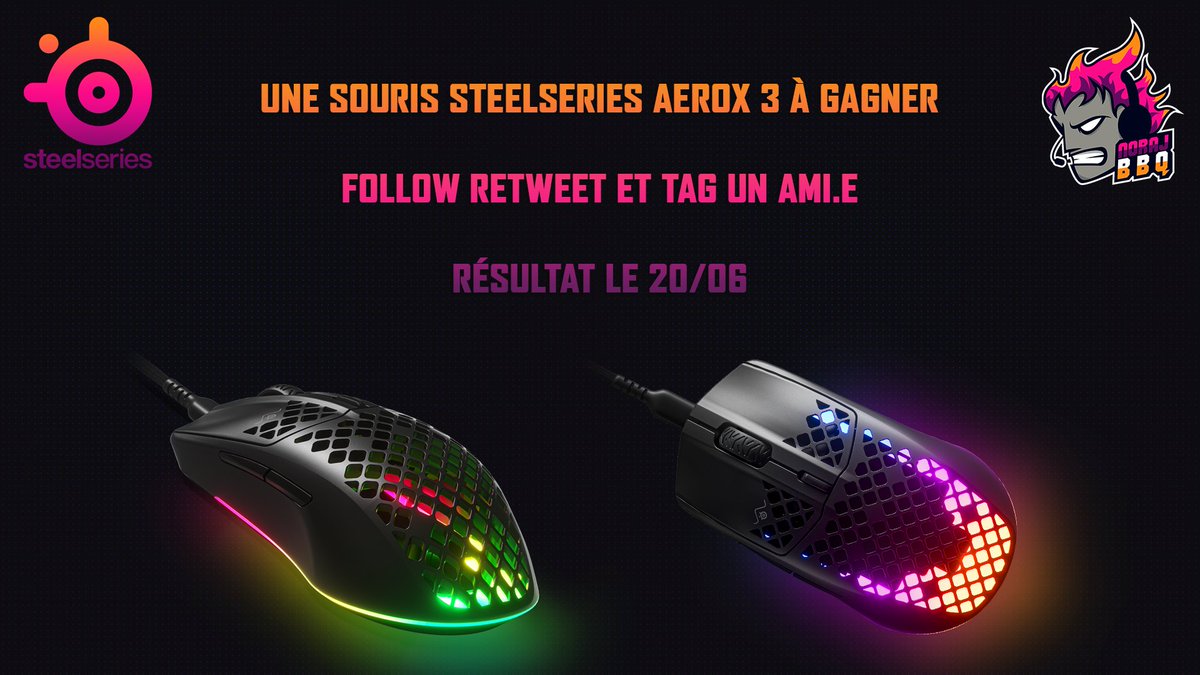 NorajBBQ's tweet photo. CONCOURS : 
Grâce à @SteelSeriesFR je vous fais gagner une AEROX 3

Pour participer c'est simple follow @NorajBBQ , retweet ce tweet et tag un ami.e en commentaire.

Le lien vers la souris : https://t.co/oaPUI7zC3V

Et évidemment le gros zoubi pour SteelSeries

Résultat le 20/06 https://t.co/SONIpBCi9X