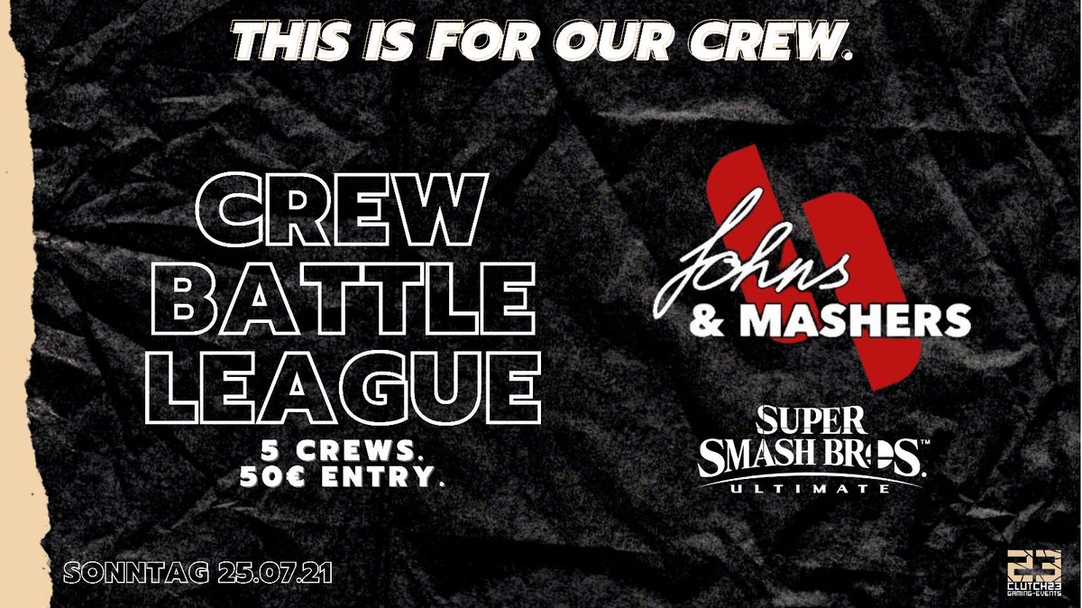 THIS IS FOR OUR CREWS!
Zusammen mit unserer Haus-Crew <a href="/SSB_JaM/">JaM | Johns and Mashers</a> veranstalten wir am 25.07. erstmals die CREW BATTLE League für bis zu 5 Crews!
JaM ist natürlich schon dabei!

Tickets auf:

0711-gaming.de/collections/ka…