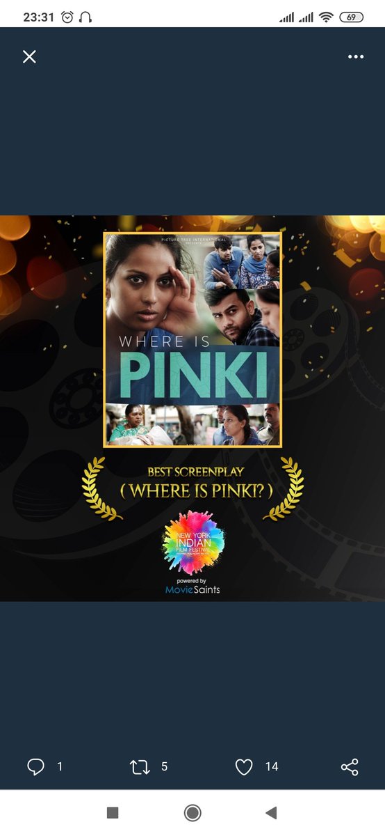 Naanuraj's tweet photo. @mondalsudipto Kannada film "Pinki Yalli"(Where is Pink) won the "Best Screenplay" and Akshatha Pandavapura won the "Best Actress" for the same film at the NewYork Indian Film festival. This man put this tweet yesterday and this happened today. KFI proved it again😎 #VikrantRona #KGFCHAPTER2 https://t.co/FjLOP7ezyr