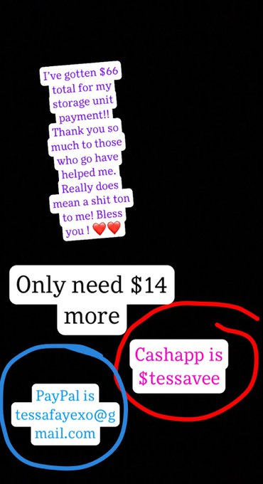 $14 more on cashapp and I&rsquo;ll be able to pay my storage unit so I don&rsquo;t lose my stuff. Cashapp is $tessavee