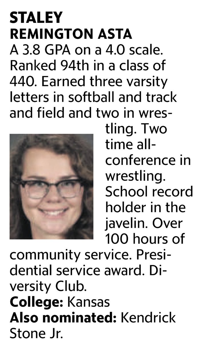 Staley High School (@shsfalcons) on Twitter photo Congrats to graduate <a href="/Remy_Asta_2021/">Remy Asta</a> on being Staley’s representative on the <a href="/KCStar/">The Kansas City Star</a> Scholar Athlete award list! <a href="/NKCSchools/">NKC Schools</a> <a href="/N2SportsStaley/">N2Sports Staley</a> @StaleyNews @StaleySB2020 <a href="/SHSGirlsWrestle/">Staley Girls Wrestling</a> <a href="/Staley_TF/">Staley Track and Field</a> Congrats to graduate <a href="/Remy_Asta_2021/">Remy Asta</a> on being Staley’s representative on the <a href="/KCStar/">The Kansas City Star</a> Scholar Athlete award list! <a href="/NKCSchools/">NKC Schools</a> <a href="/N2SportsStaley/">N2Sports Staley</a> @StaleyNews @StaleySB2020 <a href="/SHSGirlsWrestle/">Staley Girls Wrestling</a> <a href="/Staley_TF/">Staley Track and Field</a>