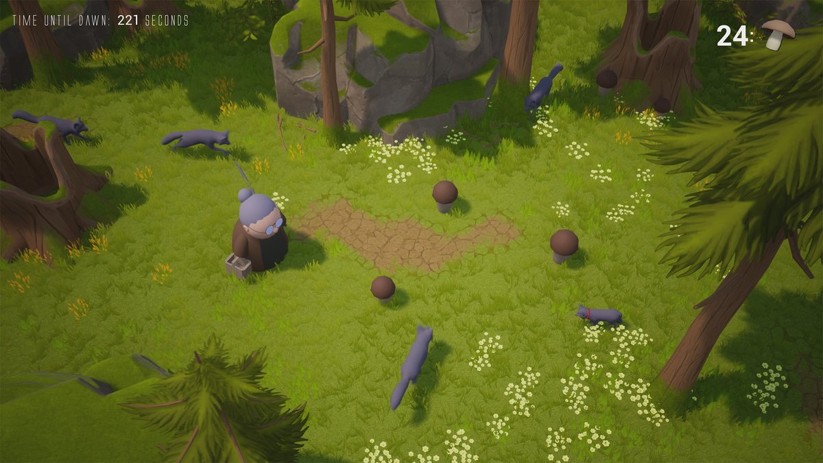 flaykesLD's tweet photo. Created this relaxing little game for the 2021 #GMTKjam in which you play a grandma and her dog on a quest to harvest all the mushrooms before the sun sets! Play it alone or with a friend!👵🍄🐶 https://t.co/682dQDryTB #gamedev https://t.co/dNUcGw2Kb0