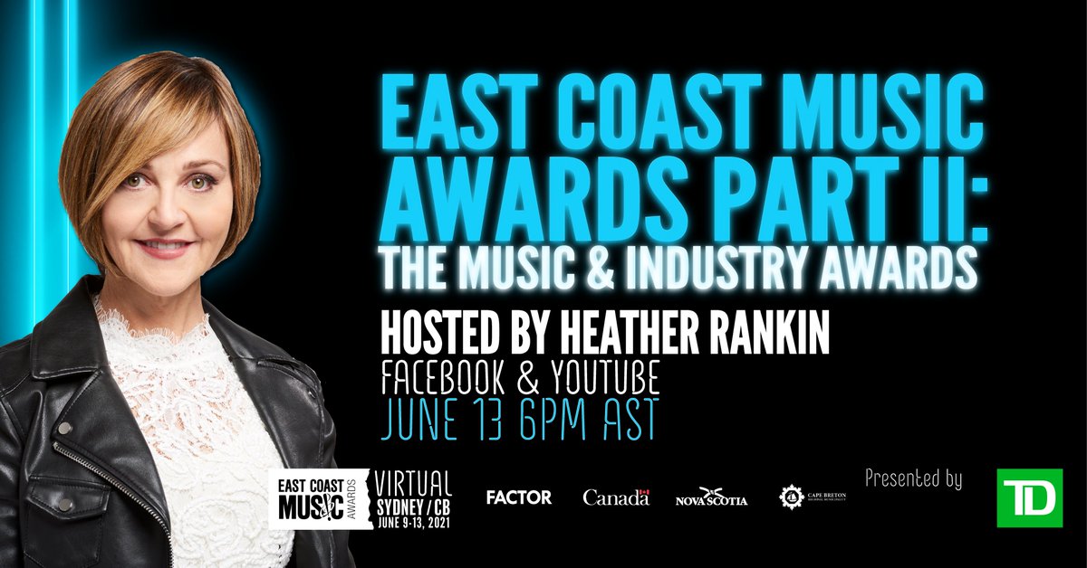 TONIGHT! The 2021 East Coast Music Awards Part 2: Music and Industry Award presented by <a href="/TD_Canada/">TD (Canada)</a>  and hosted by <a href="/HeatherRankinMe/">Heather Rankin</a> are streaming tonight on YouTube at 6PM (ADT)⭐️⭐️⭐️ Performances by <a href="/rubeandrake/">rubeandrake</a>, <a href="/RealWolfCastle/">Wolf Castle</a>, &amp; <a href="/CatMacLellan/">Catherine MacLellan</a>!