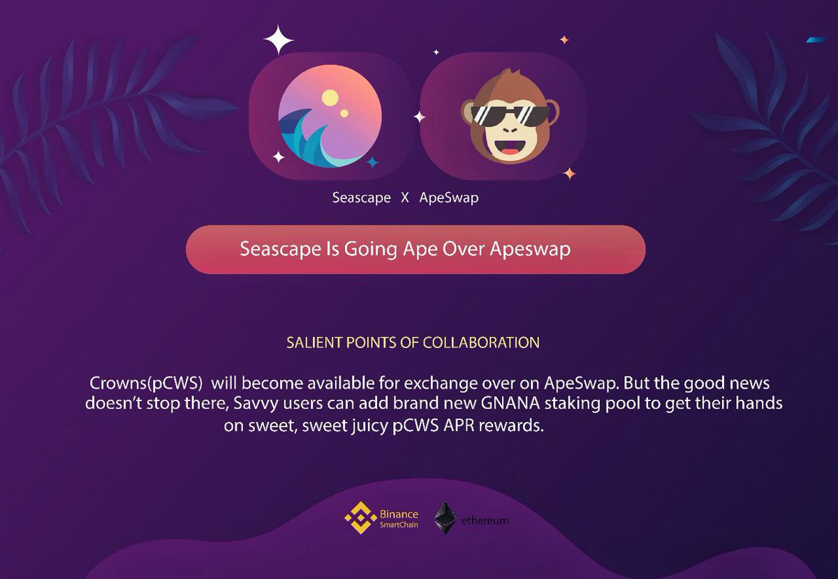 canon_crypto's tweet image. On ApeSwap, Crowns (pCWS) will be accessible for trade. The good news doesn't end there; savvy users can join the brand new GNANA staking pool to earn delicious, sweet #pCWS APR incentives.
#Seascape $CWS #NFT
#CTBot Adrop RAM 0.5 trx 50
