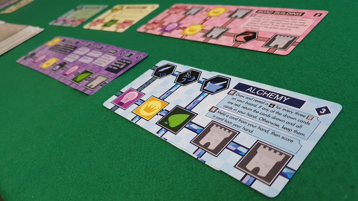 My splayed cards at the end of a game of Innovation.