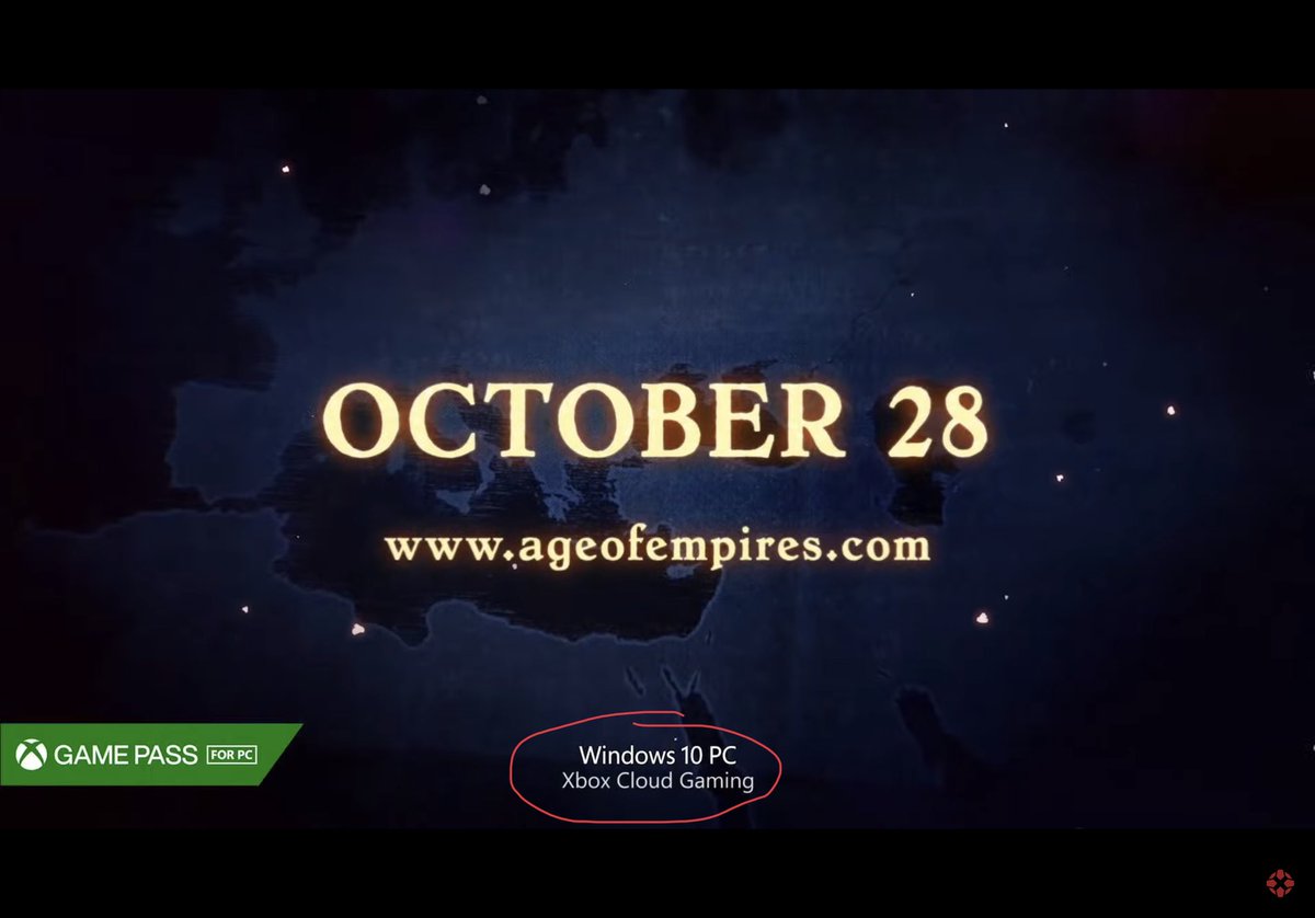 Chrnicler's tweet photo. Nobody is talking about this but I’m trying to make sense of it. Age of Empire 4 is a PC exclusive coming to game pass for PC. So far, cloud gaming doesn’t include PC games. Are they bringing PC games to Xbox cloud gaming? https://t.co/F1HqhbOjuH