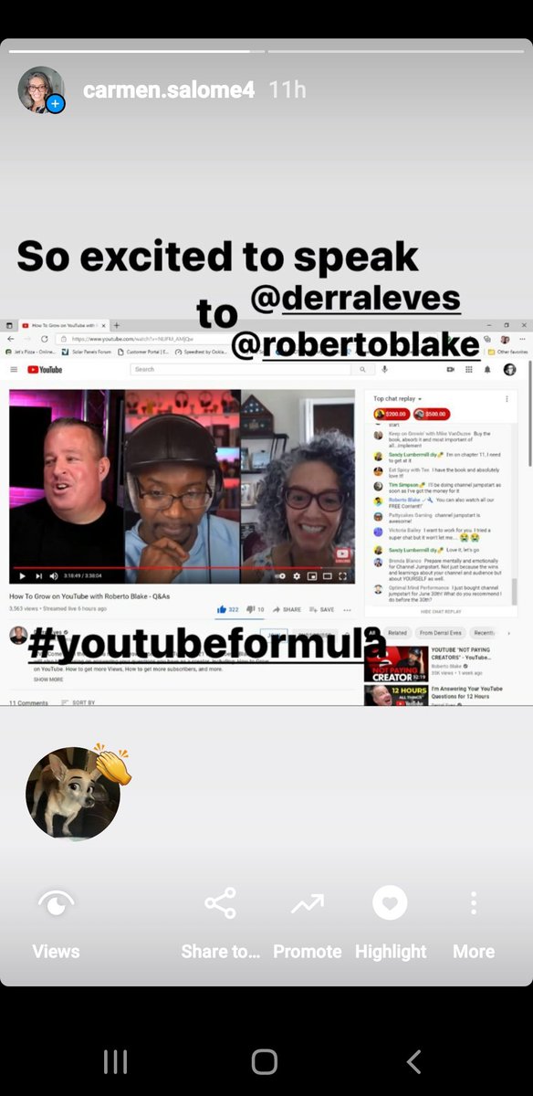 Had the opportunity to speak to <a href="/derraleves/">Derral Eves</a> and <a href="/robertoblake/">Roberto Blake 🇺🇸🇵🇦 Creative Entrepreneur</a> on the last live stream.  Gentlemen thank you for the gold! #youtubeformula