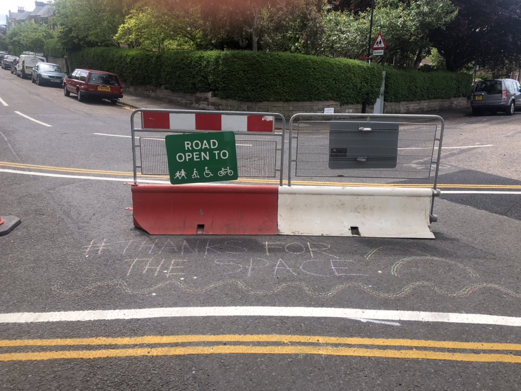 Cyclesouthedin's tweet photo. #Thanksforthespace This effective barrier on the Greenbank to Meadows Quiet Route prevents vehicles from access so you aren’t being chased by cars on the uphill slog up Braid Avenue. This is especially welcome if you are shepherding child cyclists, or carrying heavy shopping. https://t.co/FngU8yVf5L