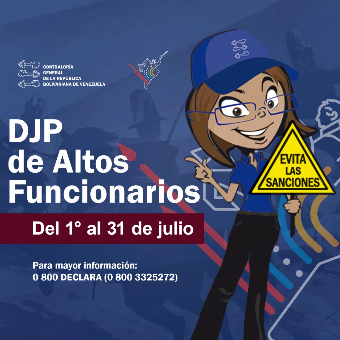 Te recordamos que actualizando tu #DeclaraciónJuradaDePatrimonio evitas ser sancionado, por eso te invitamos a ingresar en la página cgr.gob.ve y de esta manera aportar la información de tus bienes activos y pasivos y de tu grupo familiar.
