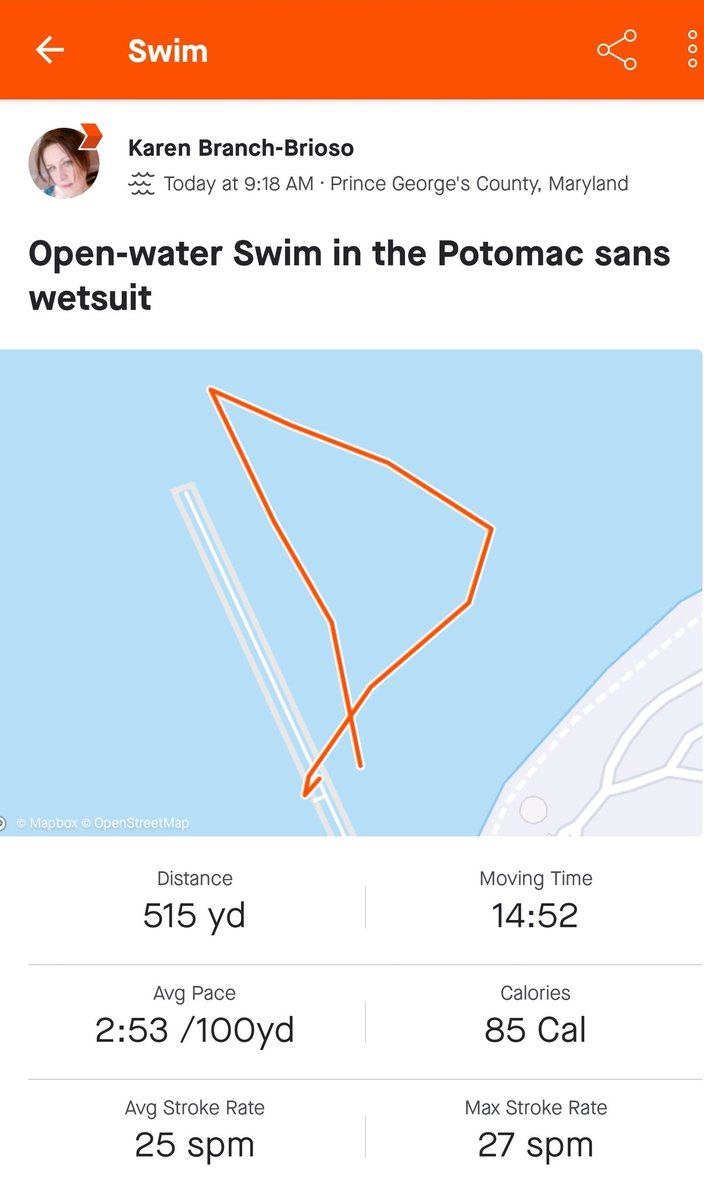 Conquered my fear of open-water swims -in the Potomac!- w/ a #WaveOne clinic &amp; swim. Now I'm ready for my 1st sprint tri Saturday in Jamestown. Very cool bonus: Transportation Secretary <a href="/PeteButtigieg/">Pete Buttigieg</a> was a fellow swimmer, too! strava.app.link/jGqmOFX13gb