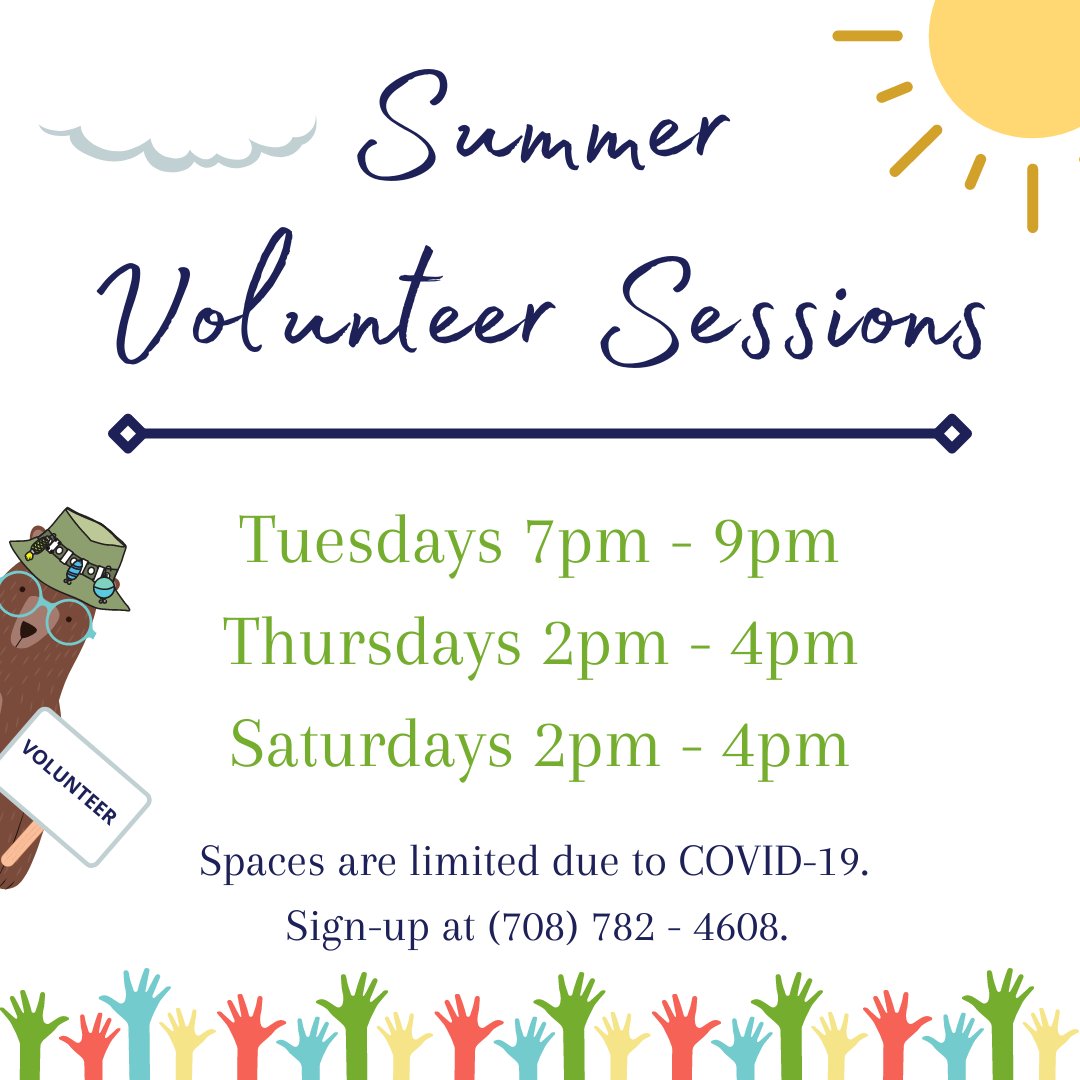 Volunteer with us! Public sessions are taking place 3x/week this summer. Call to reserve your spot, or to learn about other opportunities like volunteering in the Champaign County jail libraries.