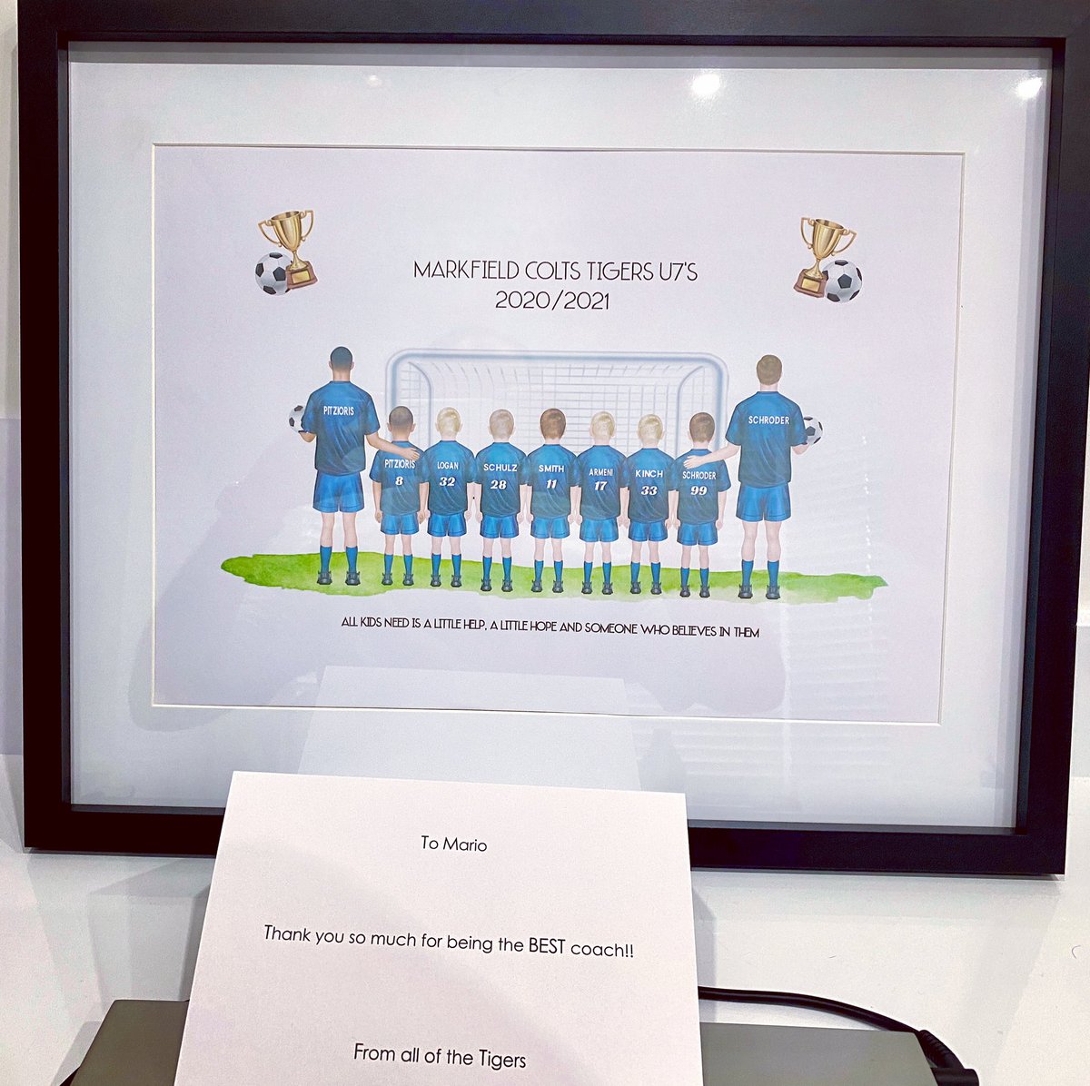 Really wowed to receive all this from my fellow coach and parents. Clearly my half Greek, half English tactics and instructions are well received. #squadgoals