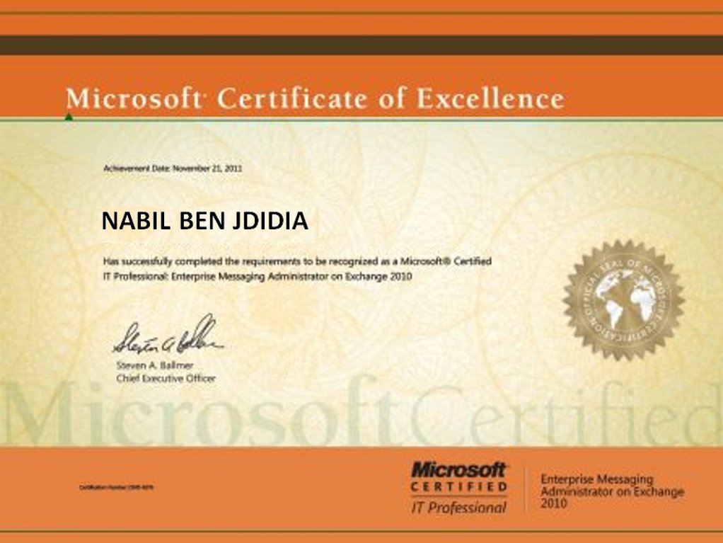 Tunisiaeduc's tweet photo. Microsoft Certificate of Excellence Administrator en Exchange 2010 https://t.co/CJsKfgZO1t