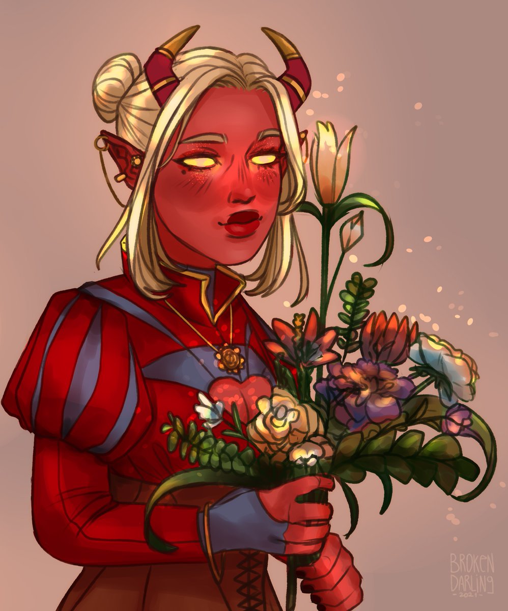 bruneshah's tweet photo. A close up of her new outfit 🌺💕

#DnDcharacter #dnd5e #dnd #dndartists #digitalart https://t.co/J9lwFNexTF