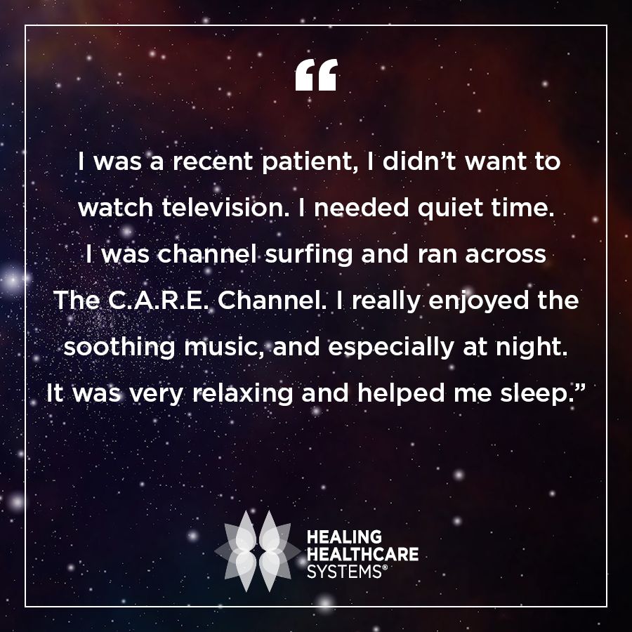 TheCAREChannel's tweet photo. “I really enjoyed the soothing music, especially at night. It was very relaxing and helped me sleep.”
We 💜 hearing your C.A.R.E. feedback! Do you have any you’d like to share? Send us a message!
#PatientFeedback #HealingEnvironments https://t.co/QJdNhXy7qS