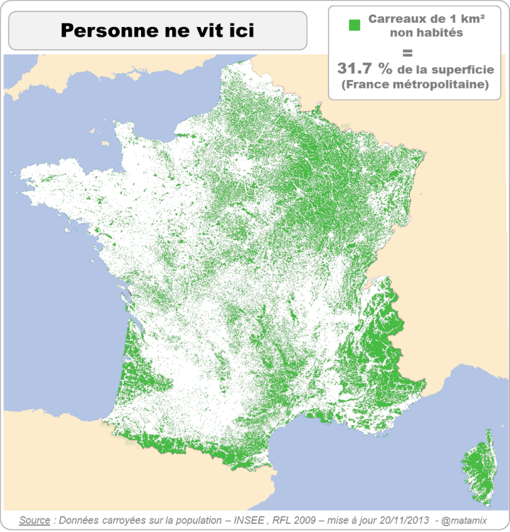 Parts of France where nobody lives within 1km.

Source: bit.ly/3wnWjrM