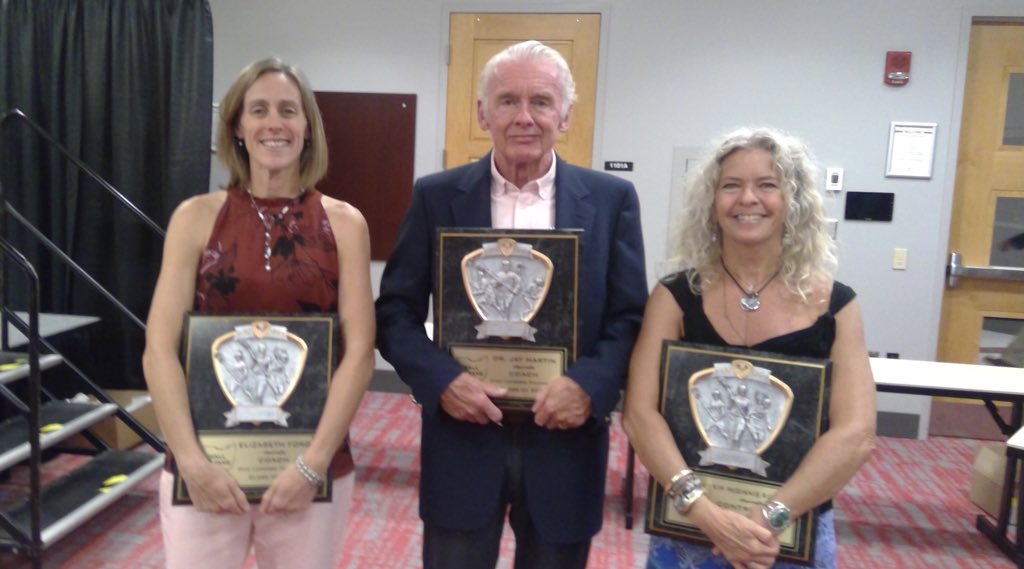 NCAC's tweet photo. NCAC coaches Liz Ford, Jay Martin and Kim Russell were inducted into the Ohio Lacrosse Hall of Fame today! Former Ohio Wesleyan lacrosse student-athletes Dave Maguire and Darren McGurn were also inducted as players! #NCACPride https://t.co/IVxWD9fQkG